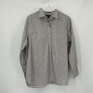 Lands End no iron cotton long sleeve button blouse top shirt half placket 18